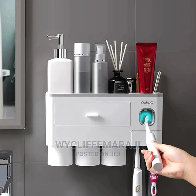 4 Cups Toothbrush Holder Tooth Paste Dispenser