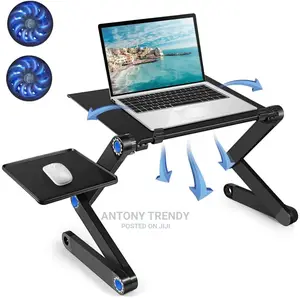 Black-Foldable Laptop Stand With Fan and Mouse Pad