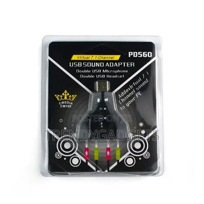Audio Dual Microphone Adapter Sound Card (Black) Virtual 7.1