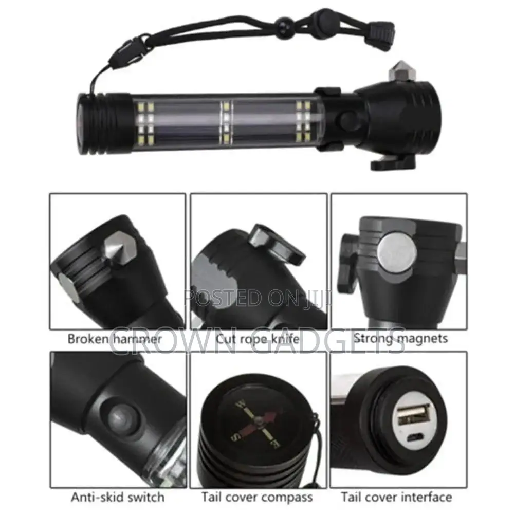 LED Multifunctional Solar Flashlight USB Rechargeable