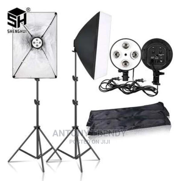 4 In1 E27 Lamp Holder Double Softbox Light Stand Photography