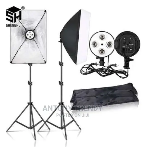 4 In1 E27 Lamp Holder Double Softbox Light Stand Photography