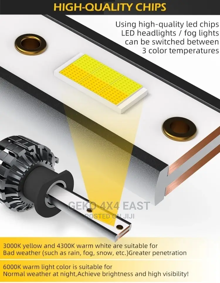 LED Headlight Bulb, H4, 3 Colour All Weather Driving
