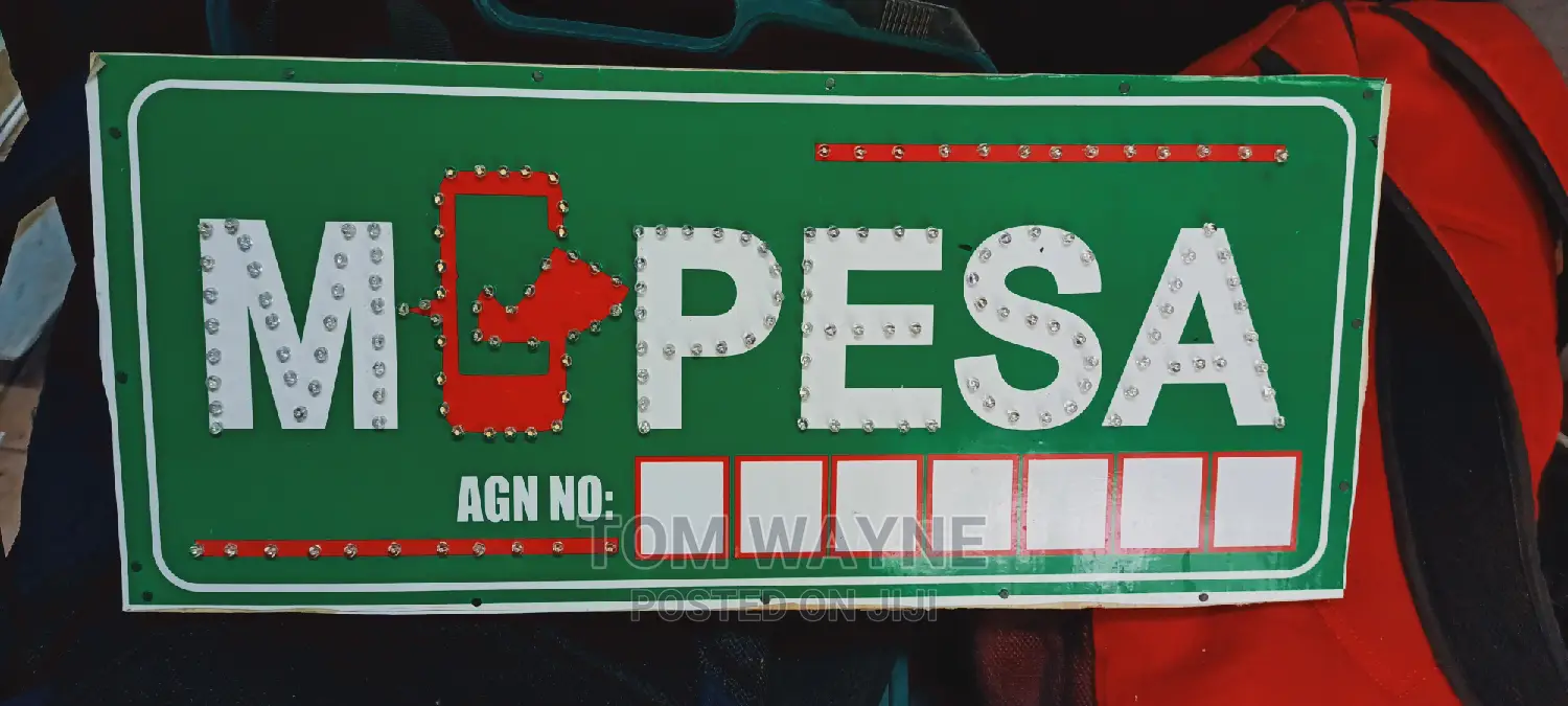 Mpesa Signages With Agent Number and Neon Blinking Lights