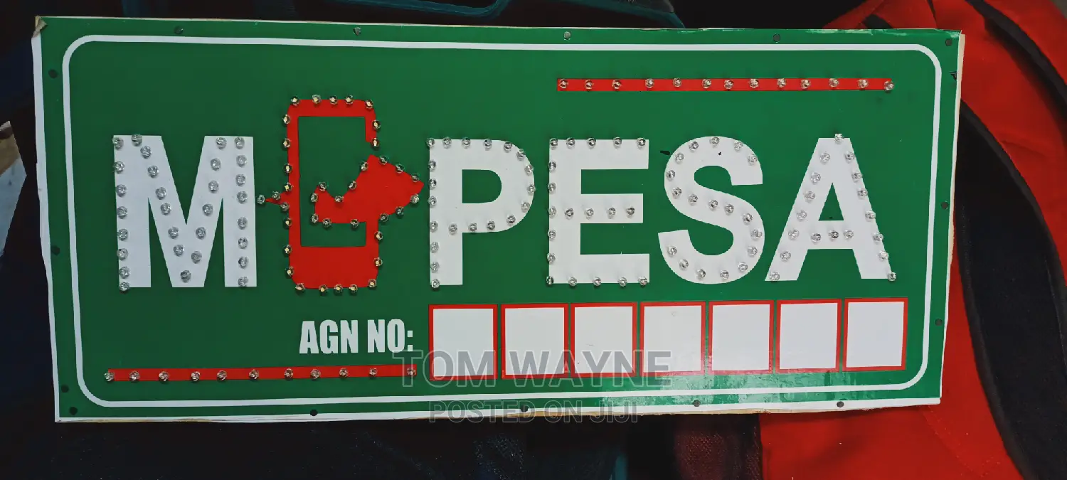Mpesa Signages With Agent Number and Neon Blinking Lights