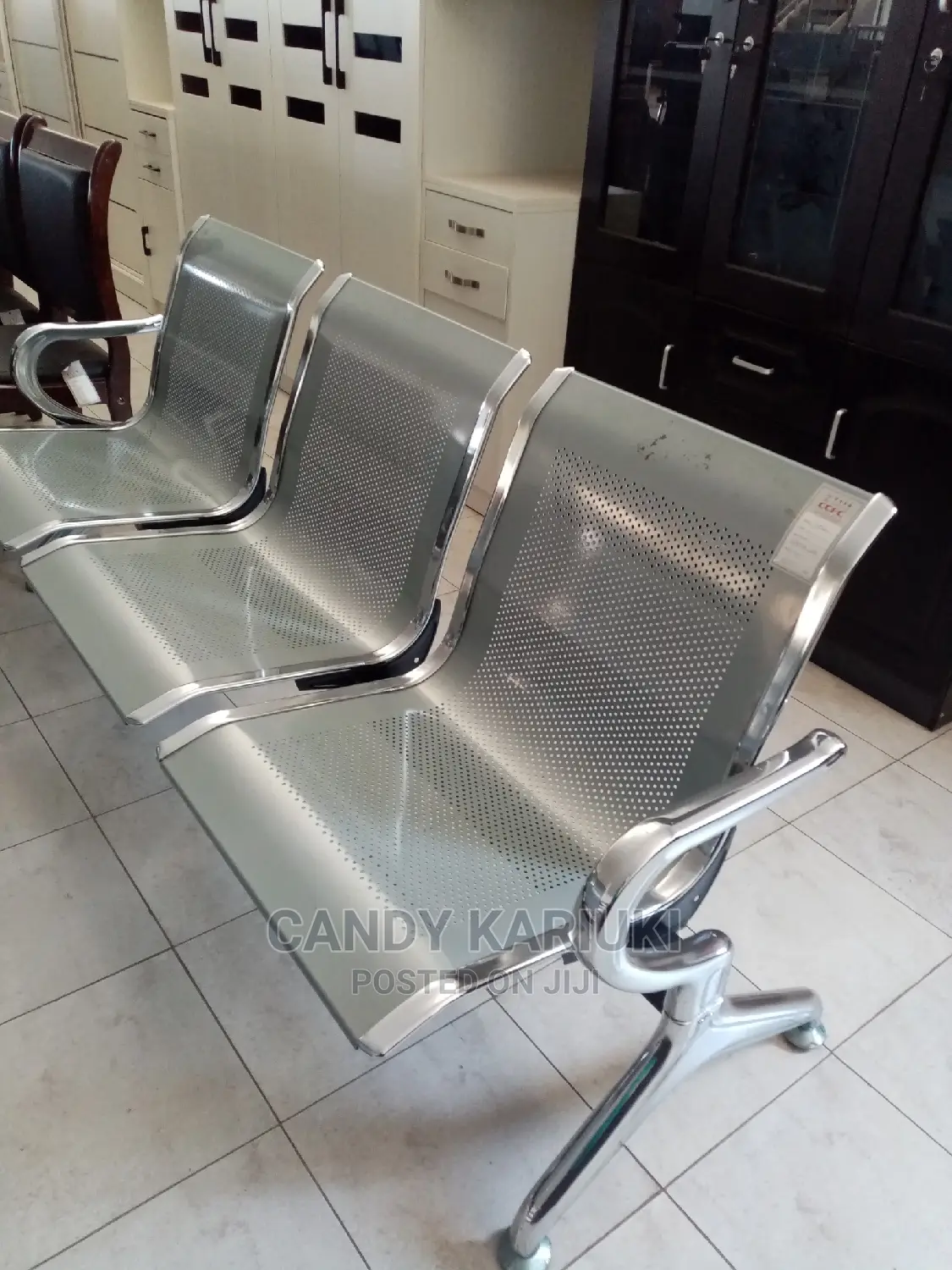 Silver Non Padded Linked Waiting Bench