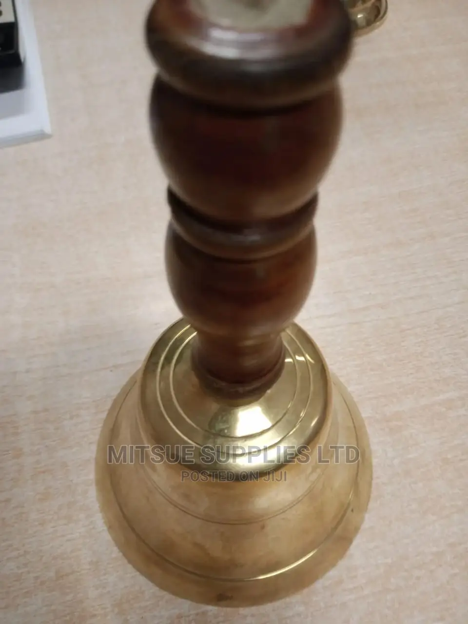 School Brass Bell With Wooden Handle Medium Size 11"