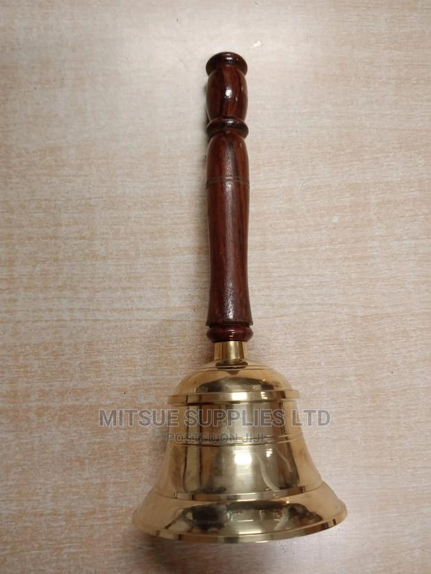 School Brass Bell With Wooden Handle Small 8"