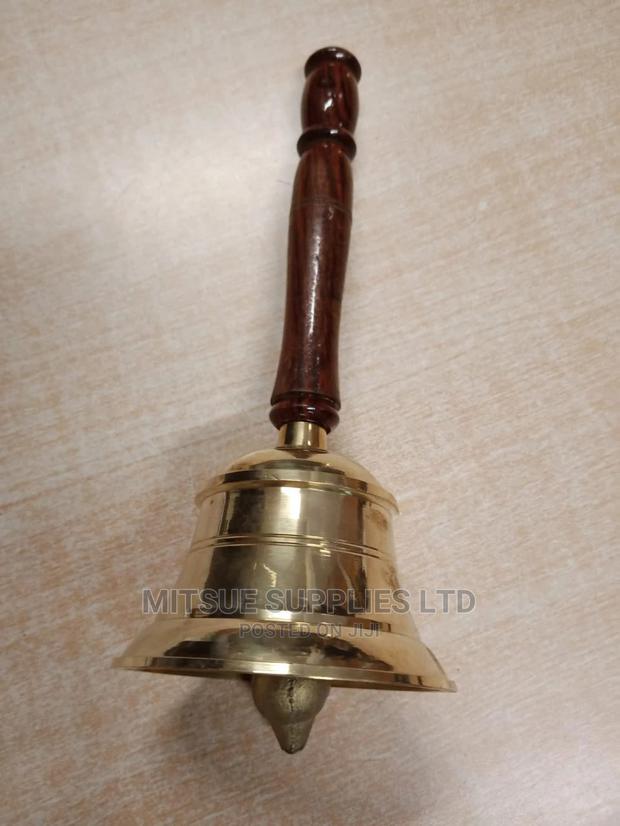 School Brass Bell With Wooden Handle Small 8" - thumbnail 4