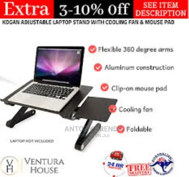 Adjustable Laptop Stand, RAINBEAN Laptop Desk With 2 CPU Coo