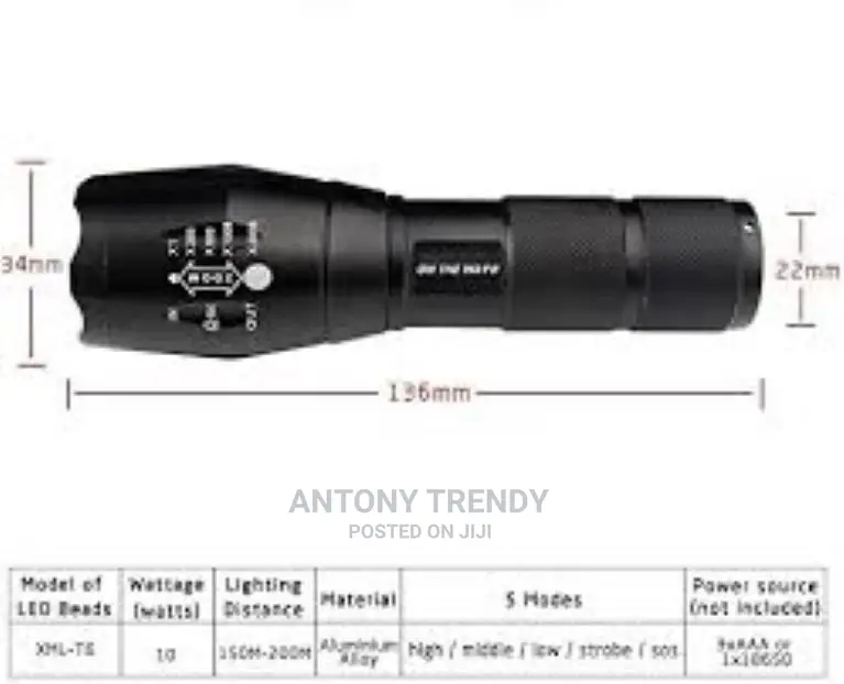 SPECIAL POWER: XML T6 Ultra Bright LED Flashlight With Adju
