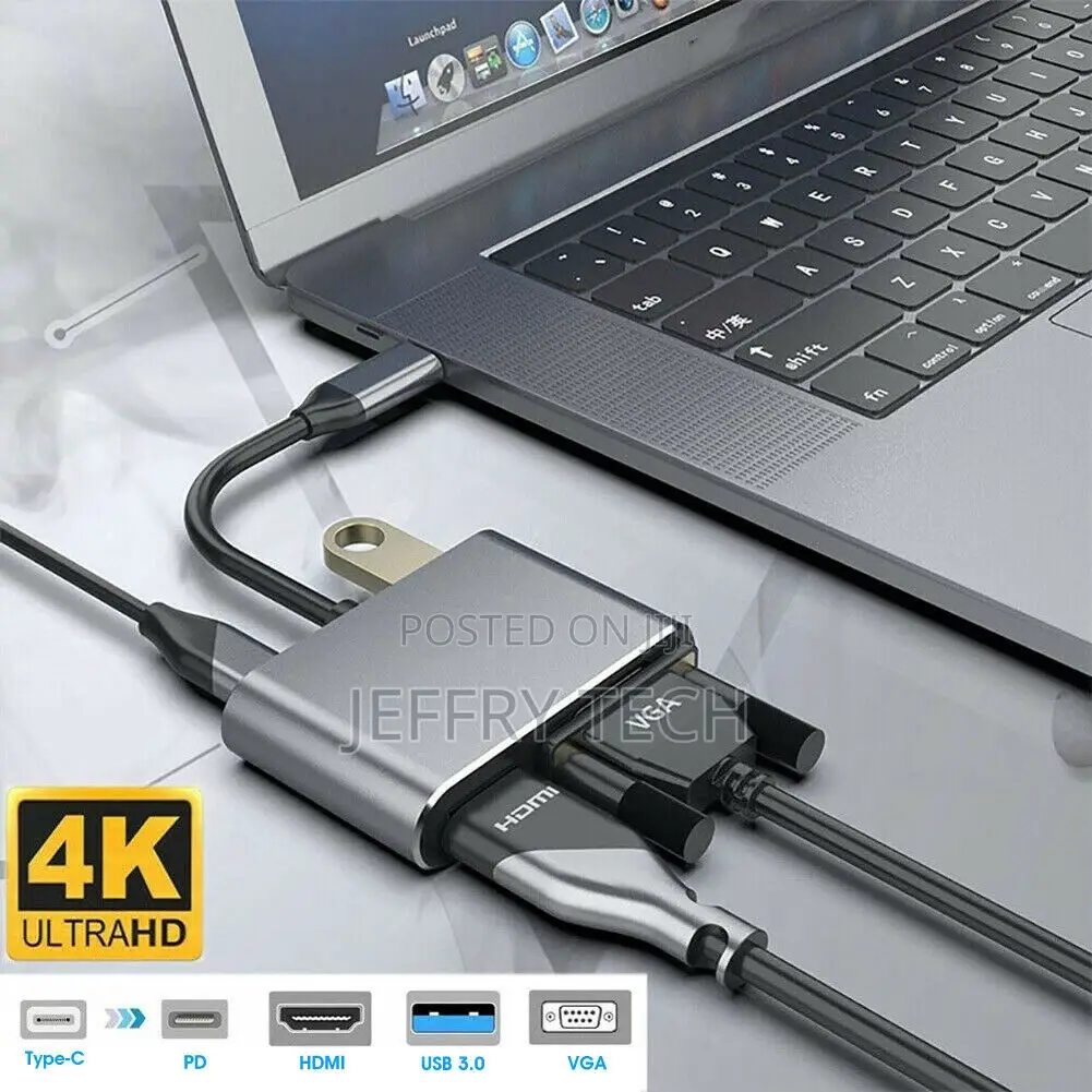 4 in 1 Type-C Hub Adapter to HDMI/VGA/USB/USB-C 4K Audio Con