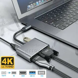 4 in 1 Type-C Hub Adapter to HDMI/VGA/USB/USB-C 4K Audio Con