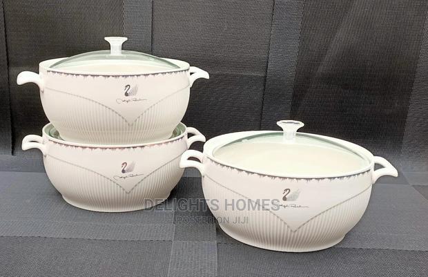 *3pc Ceramic Serving Bowls With Glass Lids