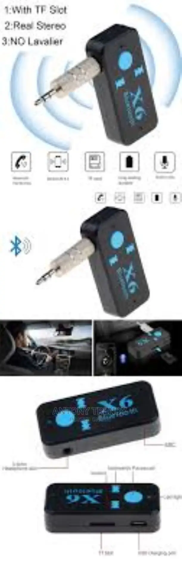 Ustyle X6 Auto Car Bluetooth Aux Adapter Support TF Card A2D