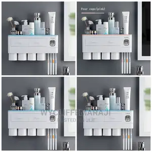 Toothpaste Dispenser With Four Cups and Toothbrush Holder