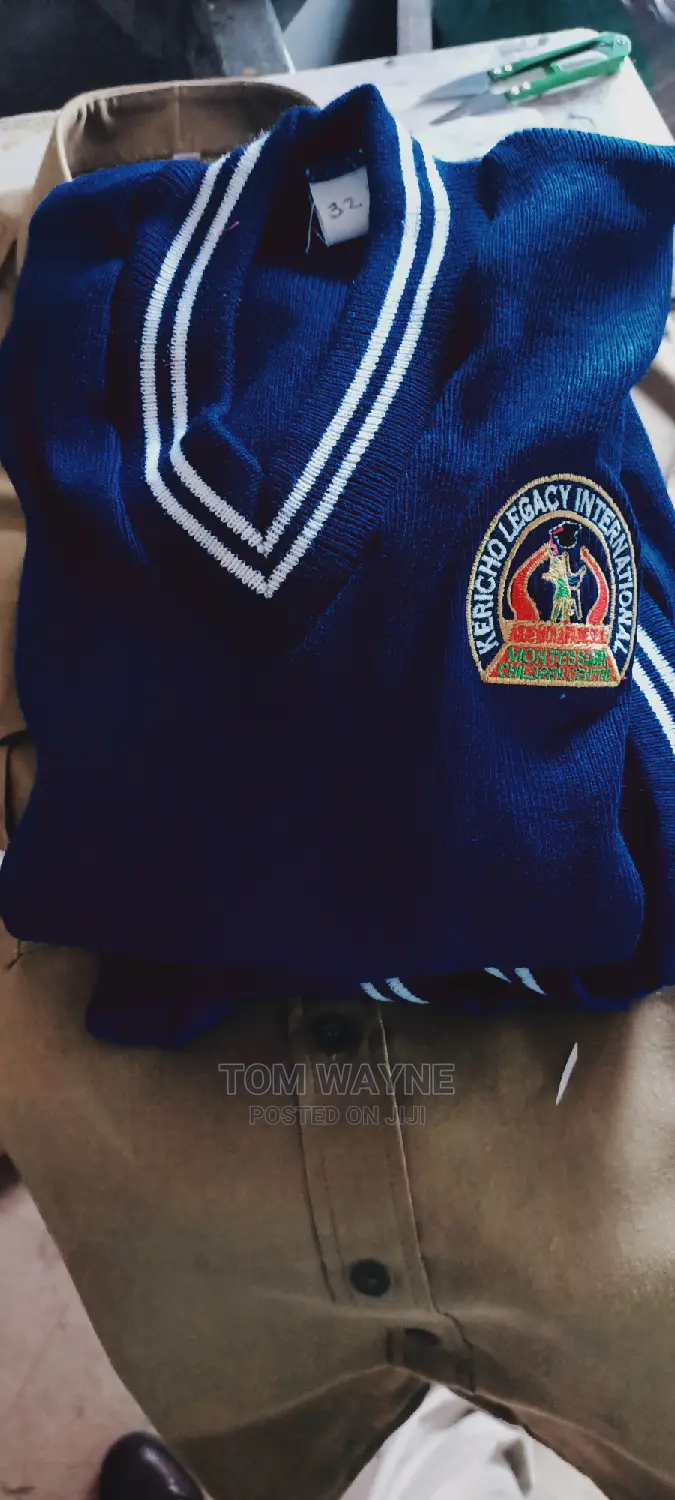 School Sweater With Logos and School Emblem Embroidered