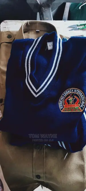 School Sweater With Logos and School Emblem Embroidered