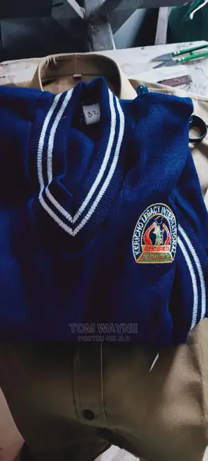 School Sweater With Logos and School Emblem Embroidered
