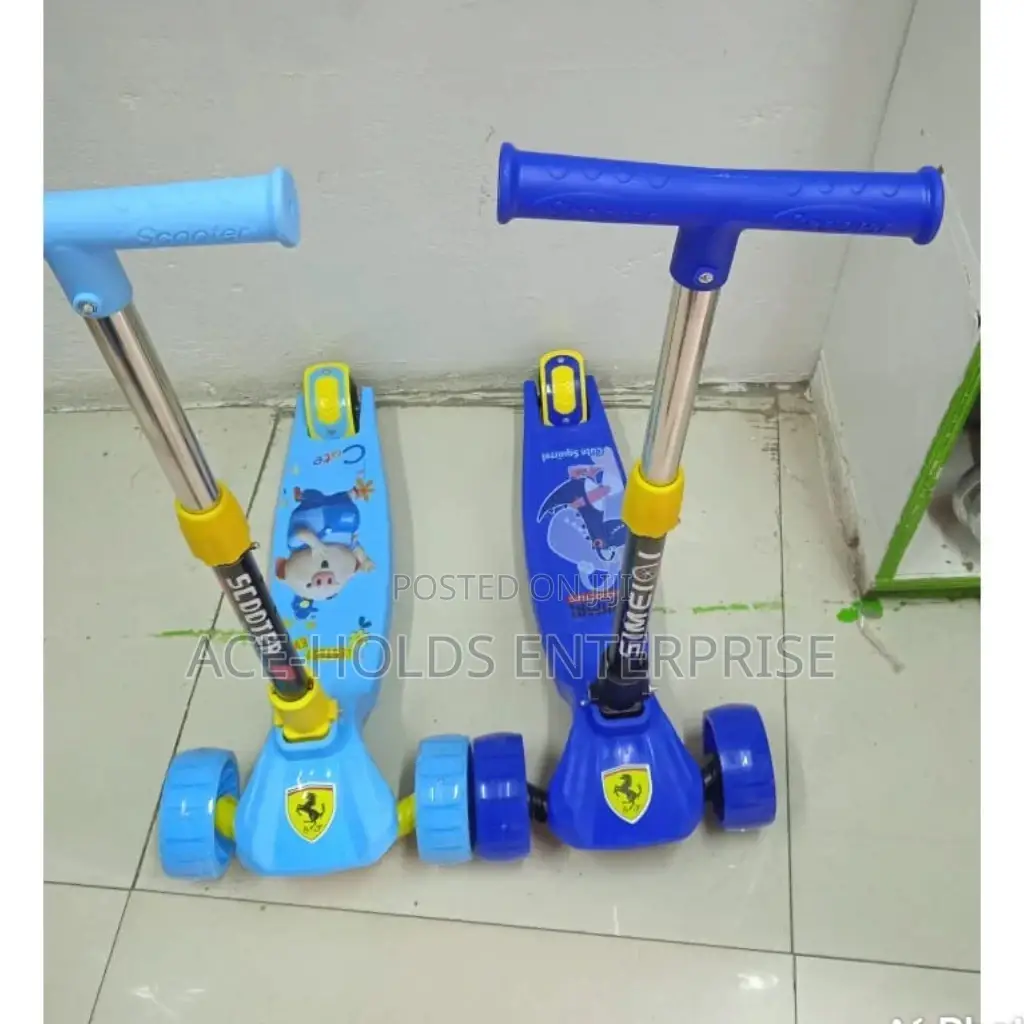Purple,Blue and Blue Scooter.