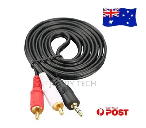 Stereo Audio 3.5mm Aux Jack to 2 RCA M/M Cable Gold 20M