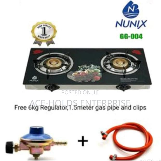 Complete Glass Nunix Double 2 Burner Cooker+Regulator+Pipe