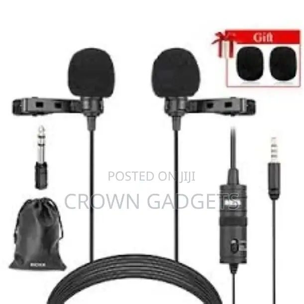 Amazing BOYA BY-M1DM Dual-Head Lapel Mics With 1/8 Plug Adap
