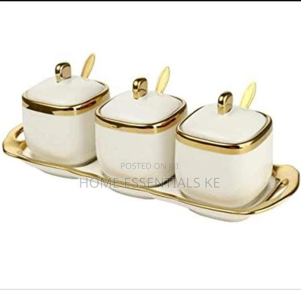 3pcs Gold Ring Sugar Pot - main view