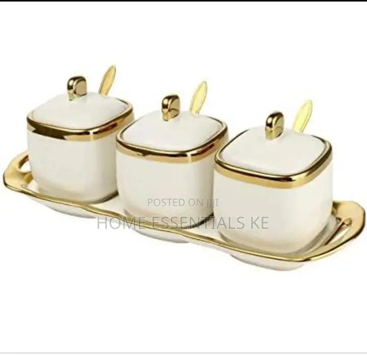 3pcs Gold Ring Sugar Pot