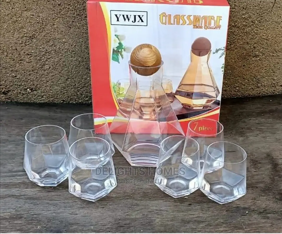 7pc Crystal Glass Hexagonal Juice Pitcher Cup Set
