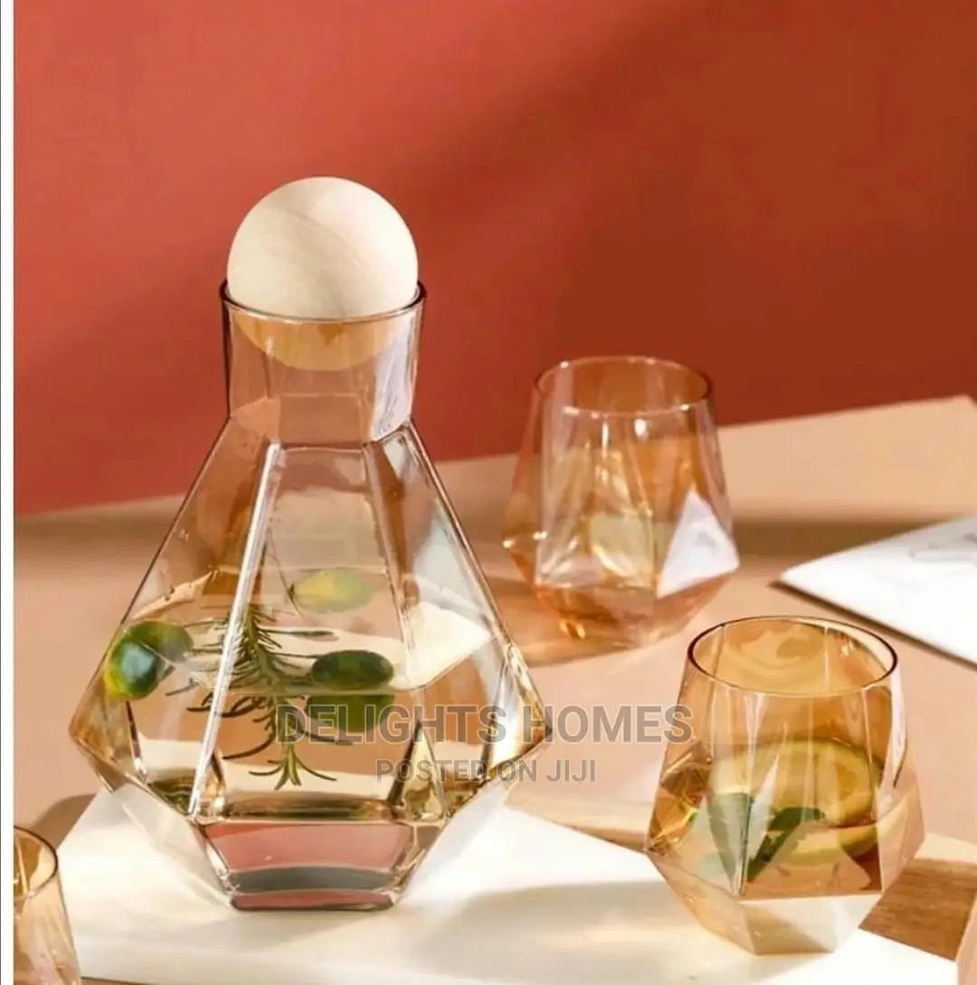 7pc Crystal Glass Hexagonal Juice Pitcher Cup Set