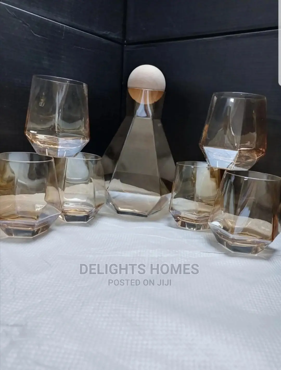 7pc Crystal Glass Hexagonal Juice Pitcher Cup Set