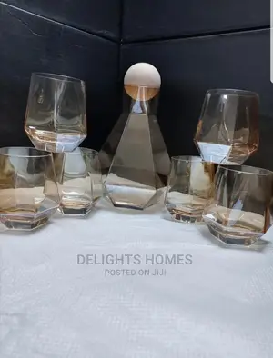 7pc Crystal Glass Hexagonal Juice Pitcher Cup Set