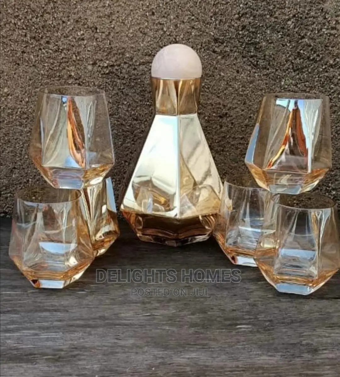 7pc Crystal Glass Hexagonal Juice Pitcher Cup Set