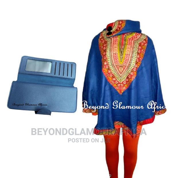 Womens Blue Dashiki Poncho Combo - main view