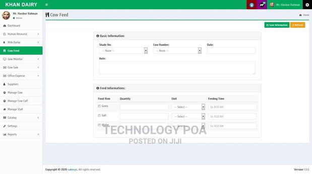 Dairy Farm Management System - main view