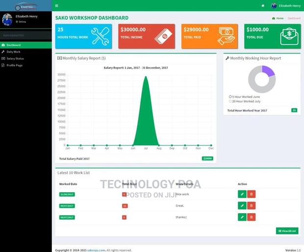 Garage or Workshop Management System - main view