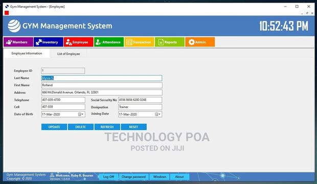 Gym Management System - main view