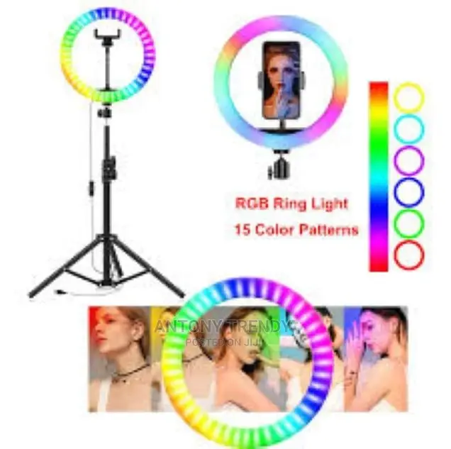 13" Rgb Selfie Ring Light W/ Tri-Pod Phone Holder