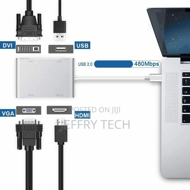 Type C to Hdmi / Vga / Dvi / Usb 2.0, 4 in 1 Multiport Ad