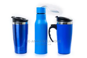 Blue Combo of Thermal Bottle and Thermal Mugs