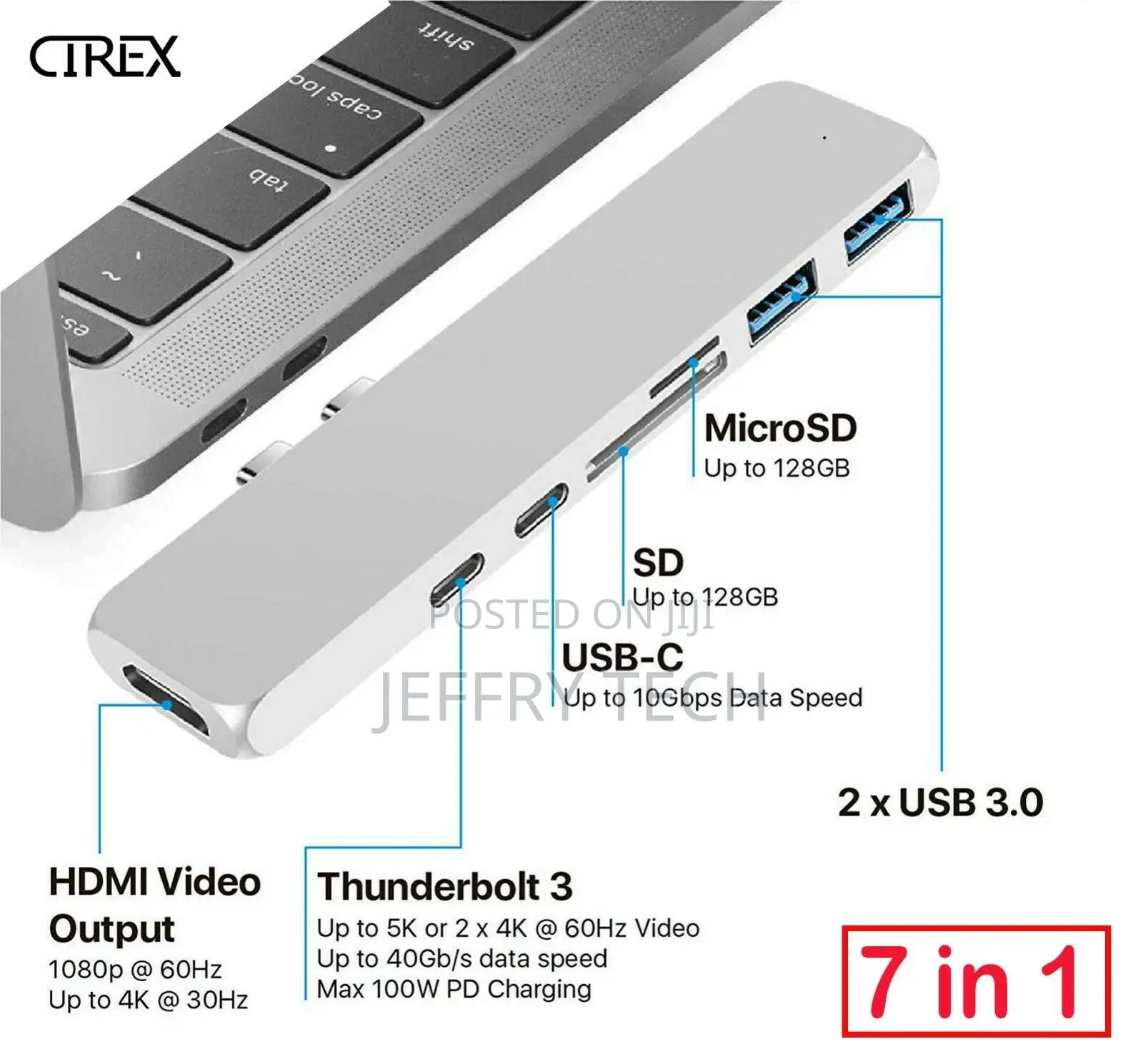 7 in 1 USB-C Type C HD Output 4K HDMI USB 3.0 Adapter HUB Fo
