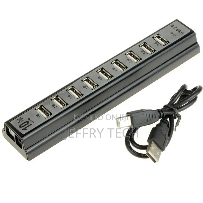 10 Port USB 2.0 External HUB With Power Adapter for PC MAC C