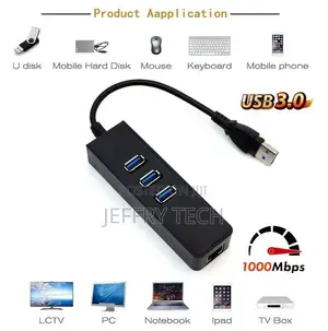USB 3.0 HUB 3 Port With RJ45 Gigabit Ethernet Adapter for PC