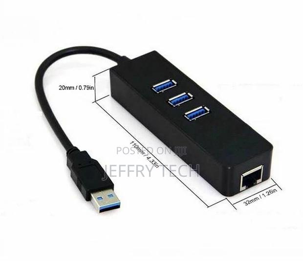 USB 3.0 HUB 3 Port With RJ45 Gigabit Ethernet Adapter for PC - thumbnail 2