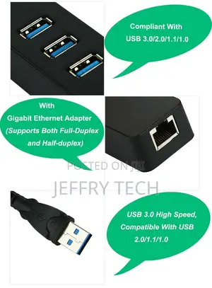 USB 3.0 HUB 3 Port With RJ45 Gigabit Ethernet Adapter for PC