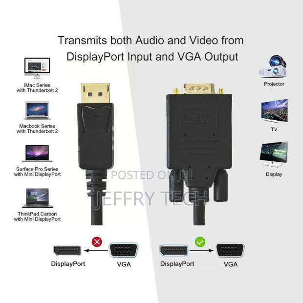 Adapter Cable Dp Display Port to VGA Plug Laptop PC Monitor - thumbnail 3