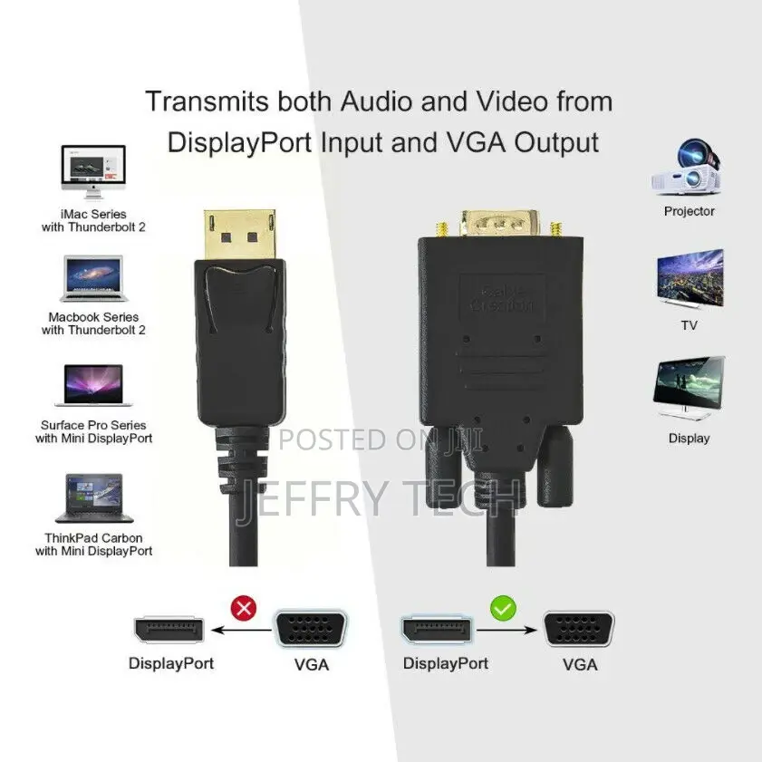 Adapter Cable Dp Display Port to VGA Plug Laptop PC Monitor