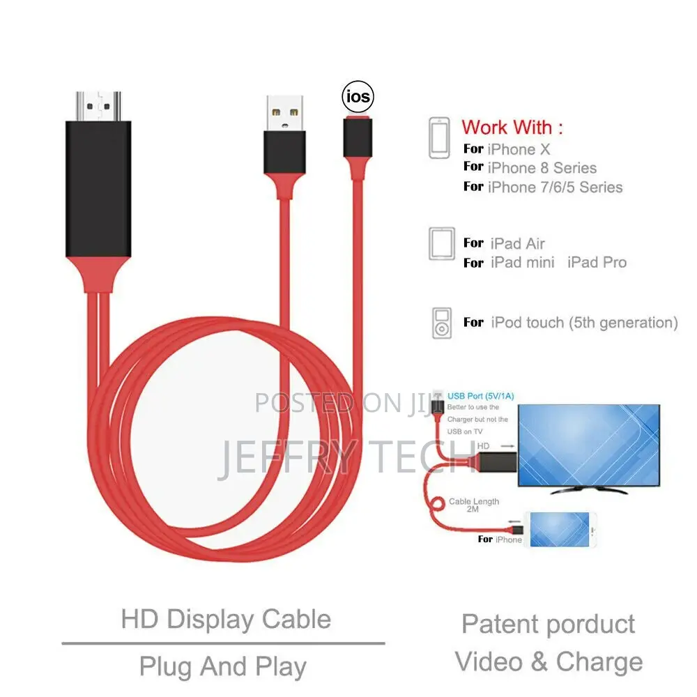 Lightning to HDMI TV 1080P AV Adapter Cable iPad iPhone 7 8