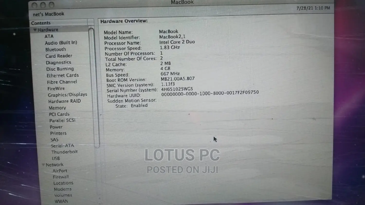 Laptop Apple MacBook 2010 4GB Intel Core 2 Duo HDD 500GB